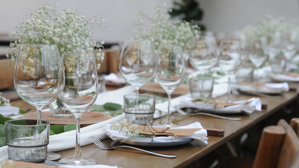 Beautiful table setting for private party dinner